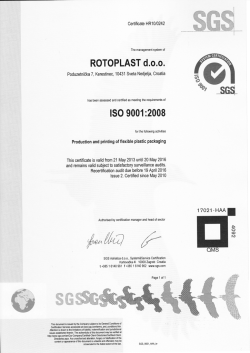 ISO 9001:2008 Proizvodnja i tisak plastične fleksibilne