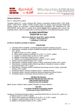 GLAVNU SKUPŠTINU RAZVITAK d.d. Ilok