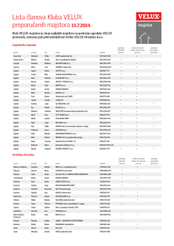 Lista članova Kluba VELUX preporučenih majstora 15.7.2014.