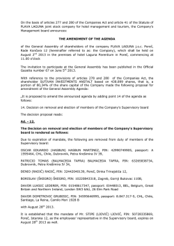 Amendment of the agenda GA 2013 - announcement