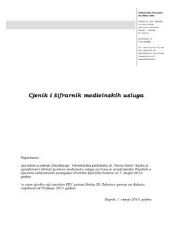 Cjenik i &scaron;ifrarnik medicinskih usluga