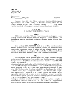 ODLUKA o zasnivanju zaloznog prava