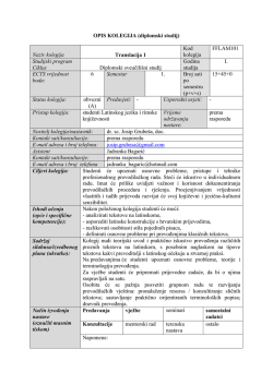OPIS KOLEGIJA (diplomski studij) - Filozofski fakultet Sveučili&scaron;ta u