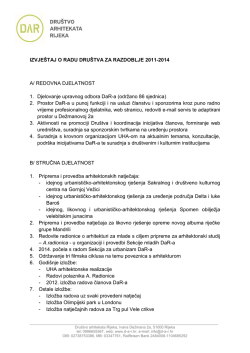 IZVJE&Scaron;TAJ O RADU DRU&Scaron;TVA ZA RAZDOBLJE 2011-2014 A