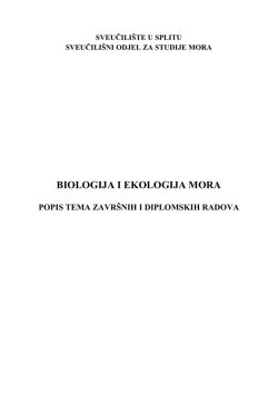 BIOLOGIJA I EKOLOGIJA MORA - Sveučili&scaron;ni odjel za studije mora