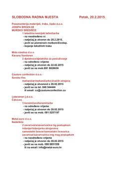 SLOBODNA RADNA MJESTA Petak, 20.2.2015.