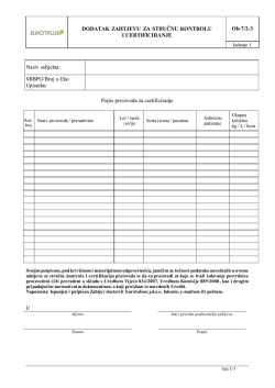 DODATAK ZAHTJEVU ZA STRUČNU KONTROLU I