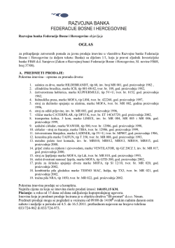 A. PREDMETI PRODAJE - Razvojna banka FBiH
