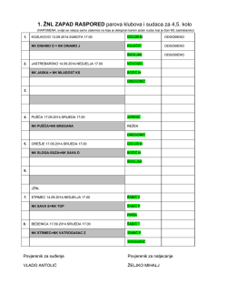 1. ŽNL ZAPAD RASPORED parova klubova i sudaca za 4,5. kolo
