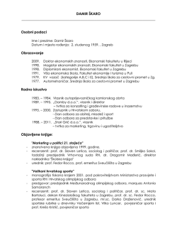 DAMIR &Scaron;KARO Osobni podaci Obrazovanje Radno iskustv
