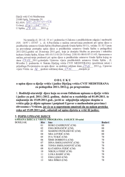 Odluka o upisu djece u dječje vrtiće i jaslice