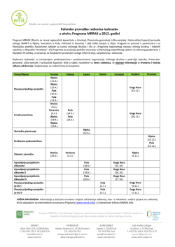 Kalendar provedbe radionica izobrazbe u okviru Programa MRRAK