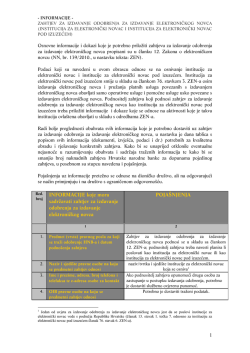 Informacije uz zahtjev za izdavanje odobrenja za izdavanje