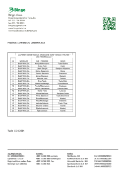 Predmet : ZAPISNIK O DOBITNICIMA Tuzla 15.4.2014