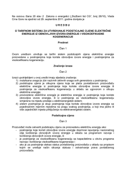 Uredba o tarifnom sistemu za utvrđivanje podsticajne - oie