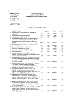 Cjenik za izradu priključka - Fekalna kanalizacija