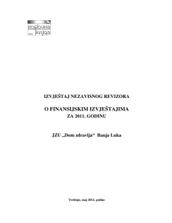 izvještaj nezavisnog revizora - JZU Dom Zdravlja, Banja Luka