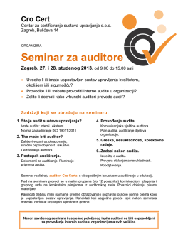 Seminar za auditore - Cro Cert – Centar za certificiranje sustava