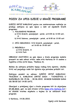 POZIV ZA UPIS DJECE U KRAĆE PROGRAME