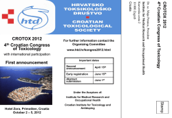 CROTOX 2012 4th Croatian Congress of Toxicology First