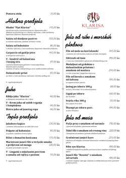 Hladna predjela Juhe Topla predjela Jela od ribe i morskih plodova