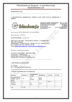 Tehnohemija a.d.Beograd- u restrukturiranju , BEZBEDNOSNI LIST
