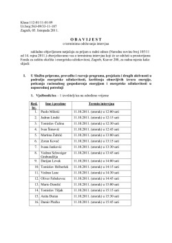 O B A V I J E S T - Fond za za&scaron;titu okoli&scaron;a i energetsku učinkovitost