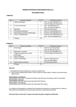 R.br Nastavni predmet ECTS Predmetni profesor 1. Op&scaron;ta