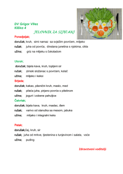 DV Grigor Vitez Kli&scaron;ka 4 JELOVNIK ZA SIJE ČANJ Zdravstveni voditelji