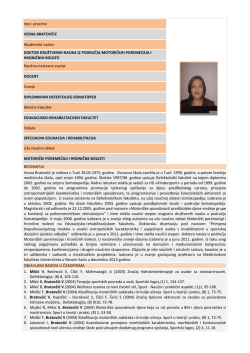 Ime i prezime VESNA BRATOVČIĆ Akademski naslov DOKTOR