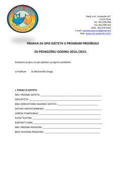 PRIJAVA ZA UPIS DJETETA U PROGRAM