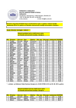 UNIVERZITET U SARAJEVU FAKULTET ZDRAVSTVENIH STUDIJA
