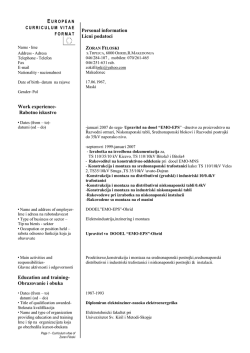 Personal information Licni podatoci Work experience