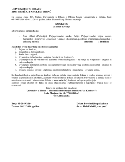 UNIVERZITET U BIHAĆU BIOTEHNIČKI FAKULTET BIHAĆ