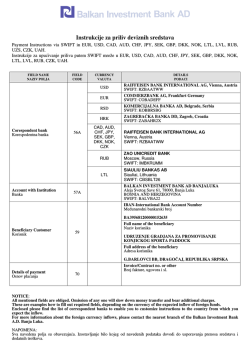 Instrukcije za priliv deviznih sredstava