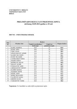 PRELIMINARNI REZULTATI PRIJEMNOG ISPITA