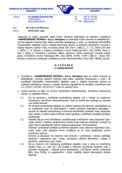 AHMETSPAHIĆ PETROL&raquo; doo Saraje - Agencija za vodno područje