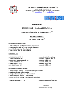 OBAVIJEST - Strojarska tehnička škola Fausta Vrančića
