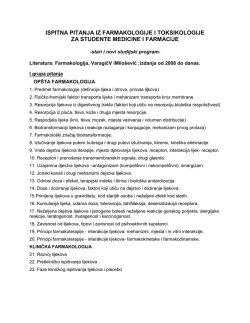 ispitna pitanja iz farmakologije i toksikologije za studente medicine i