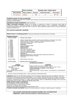 Naziv predmeta: - Eksperimentalna biologija i biotehnologija