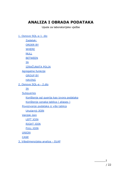 ANALIZA I OBRADA PODATAKA
