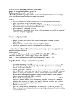 Nastavni predmet Tehnologija obrade i sastavljanja Razred prvi