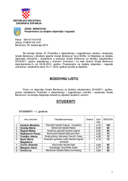 BODOVNU LISTU STUDENTI