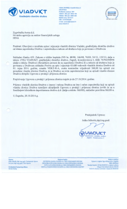 Obavijest o rezultatu upisa i stjecanja vlastitih