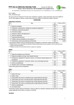 CJENOVNIK TXTV doo za kablovsku televiziju Tuzla