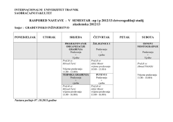 RASPORED NASTAVE - V SEMESTAR - Internacionalni Univerzitet