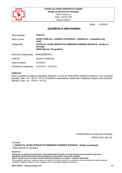 IZVJE&Scaron;TAJ O ISPITIVANJU - Zavod za javno zdravstvo