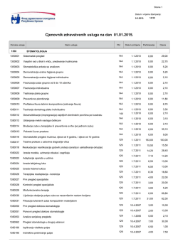 Cjenovnik zdravstvenih usluga na dan 01.01.2015.