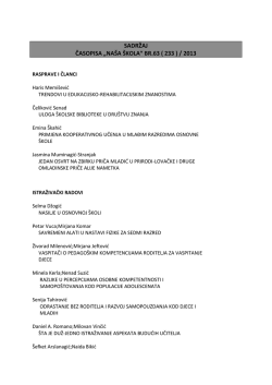 SADRŽAJ ČASOPISA &bdquo;NA&Scaron;A &Scaron;KOLA&ldquo; BR.63 ( 233 ) / 2013