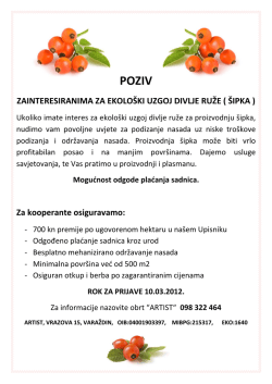 ZAINTERESIRANIMA ZA EKOLO&Scaron;KI UZGOJ DIVLJE RUŽE ( &Scaron;IPKA